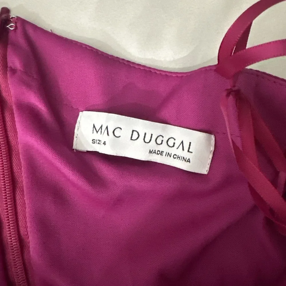 NEW Mac Duggal [ 4 ] 12480 One Shoulder Jersey‎ Midi Dress Magenta Pink
